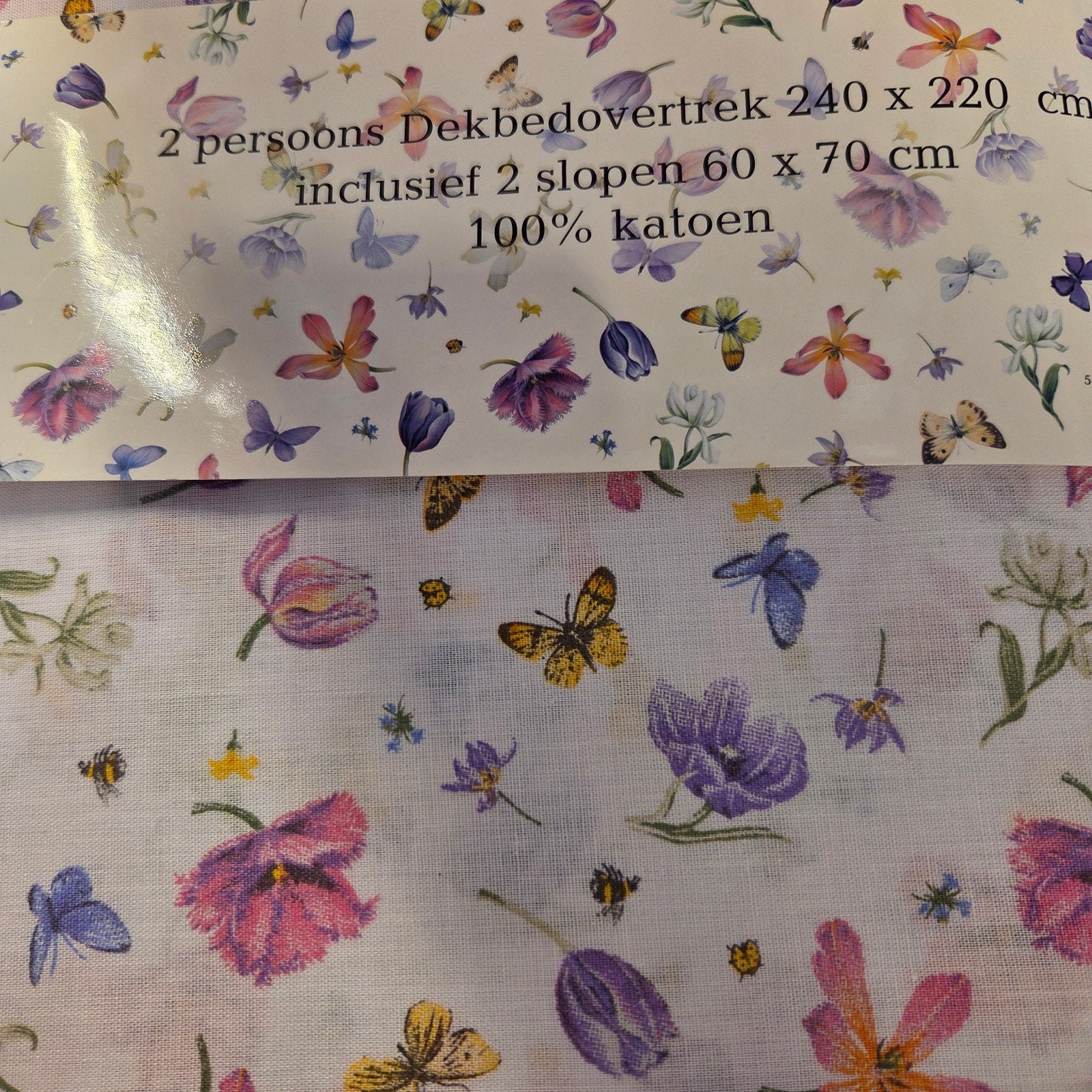 Vrolijk Dekbedovertrek Vlinder Bloemen Katoen 240x220 Nieuw, Huis en Inrichting, Slaapkamer | Beddengoed, Dekbedovertrek, Katoen