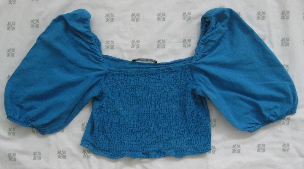 Zara blauwe top met ballonmouwen, korte blouse, maat S, Blauw, Zara, Ophalen of Verzenden, Zo goed als nieuw