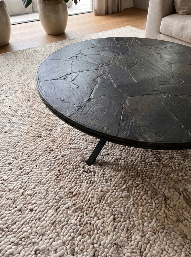 Brutalist Ronde koffie Tafel, Huis en Inrichting, Tafels | Salontafels, Ophalen, 50 – 75, Rond, Zo goed als nieuw
