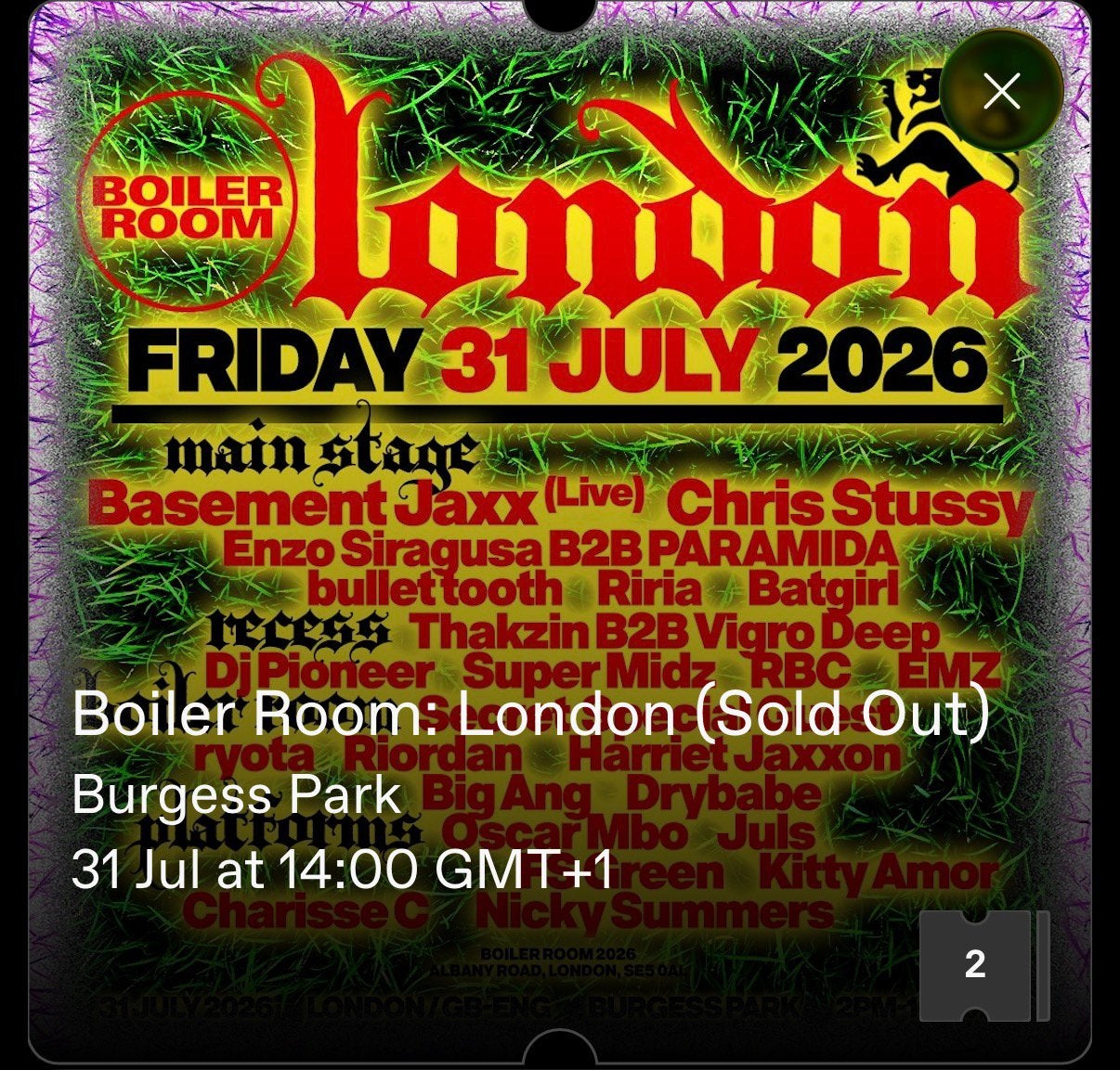 2x ticket for boiler room  at Burgess Park., Tickets en Kaartjes, Twee personen
