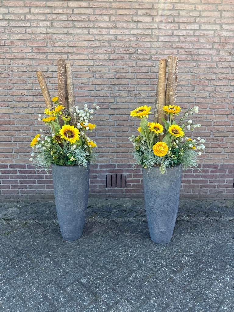 Set van 2 prachtige potten met kunstbloemen, 140cm hoog, Binnen, Ophalen of Verzenden, Zo goed als nieuw, Kunststof
