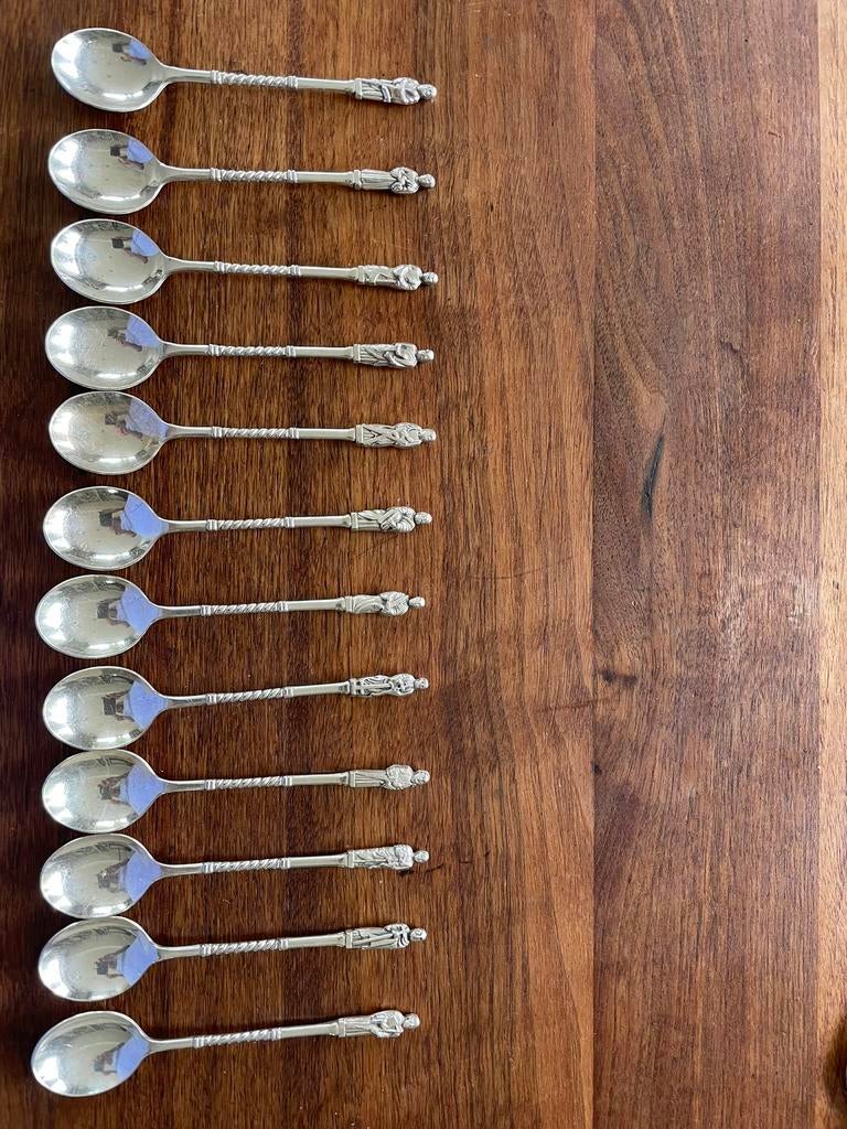 12 Verzilverde apostel lepeltjes, Antiek en Kunst, Antiek | Bestek, Ophalen of Verzenden