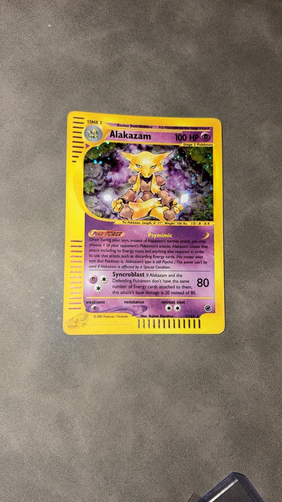 Alakazam holo expedition NM/exc+ 1/165 pokemon kaart vintage, Ophalen of Verzenden, Zo goed als nieuw, Meerdere kaarten