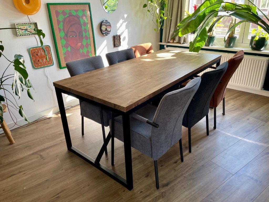 Dining Table + 6 Chairs Set, Industrial Style, Ophalen, Rechthoekig, 50 tot 100 cm