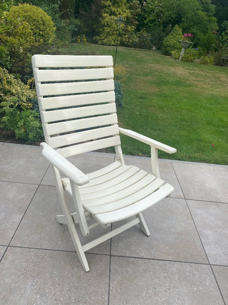 5 Witte houten tuinstoelen - Herlag, Ophalen, Gebruikt, Hout, Inklapbaar