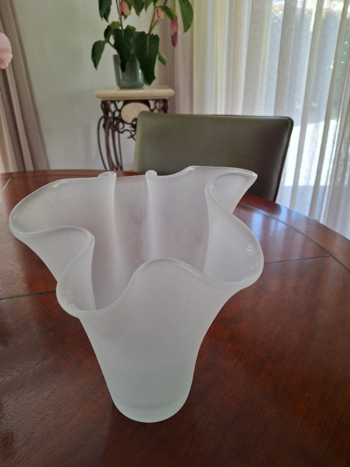 Murano zakdoek vaas frosted glas, Ophalen of Verzenden, Zo goed als nieuw