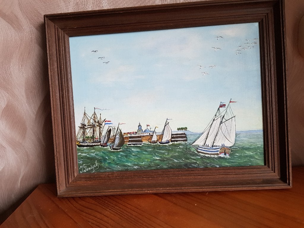 schilderij zeezicht boten, Ophalen, Maritiem / water
