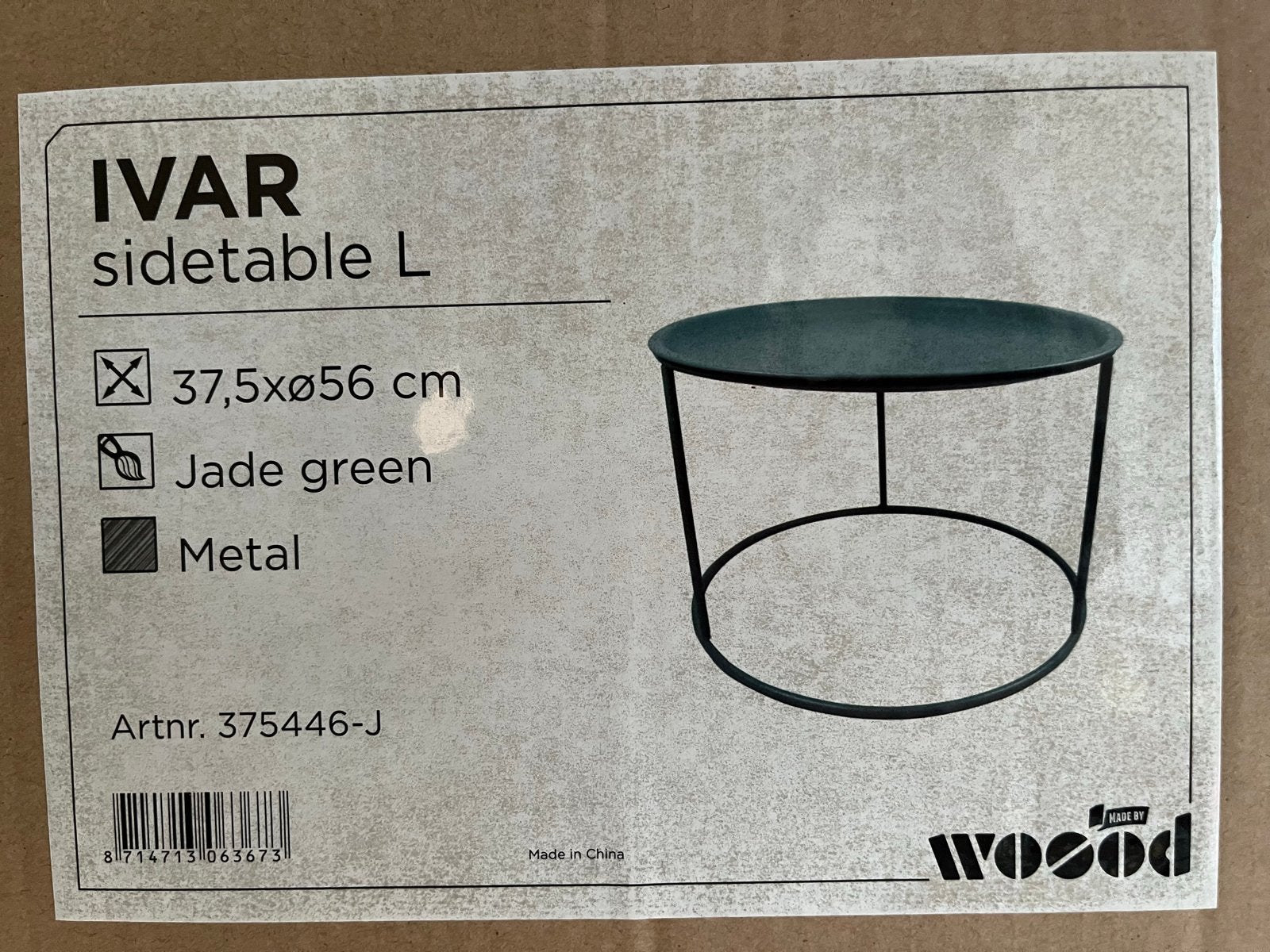 Ivar bijzettafel L - Jade groen metaal - Nieuw in doos, Metaal of Aluminium, Rond, Nieuw, 55 tot 75 cm