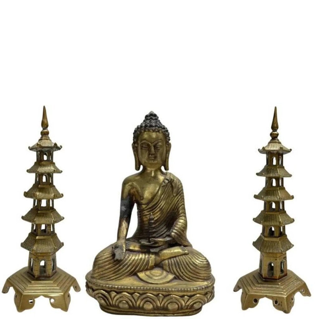 Altaarset – brons – Medicijnboeddha – China, Antiek en Kunst, China, Ophalen of Verzenden, Ritueel object, Brons