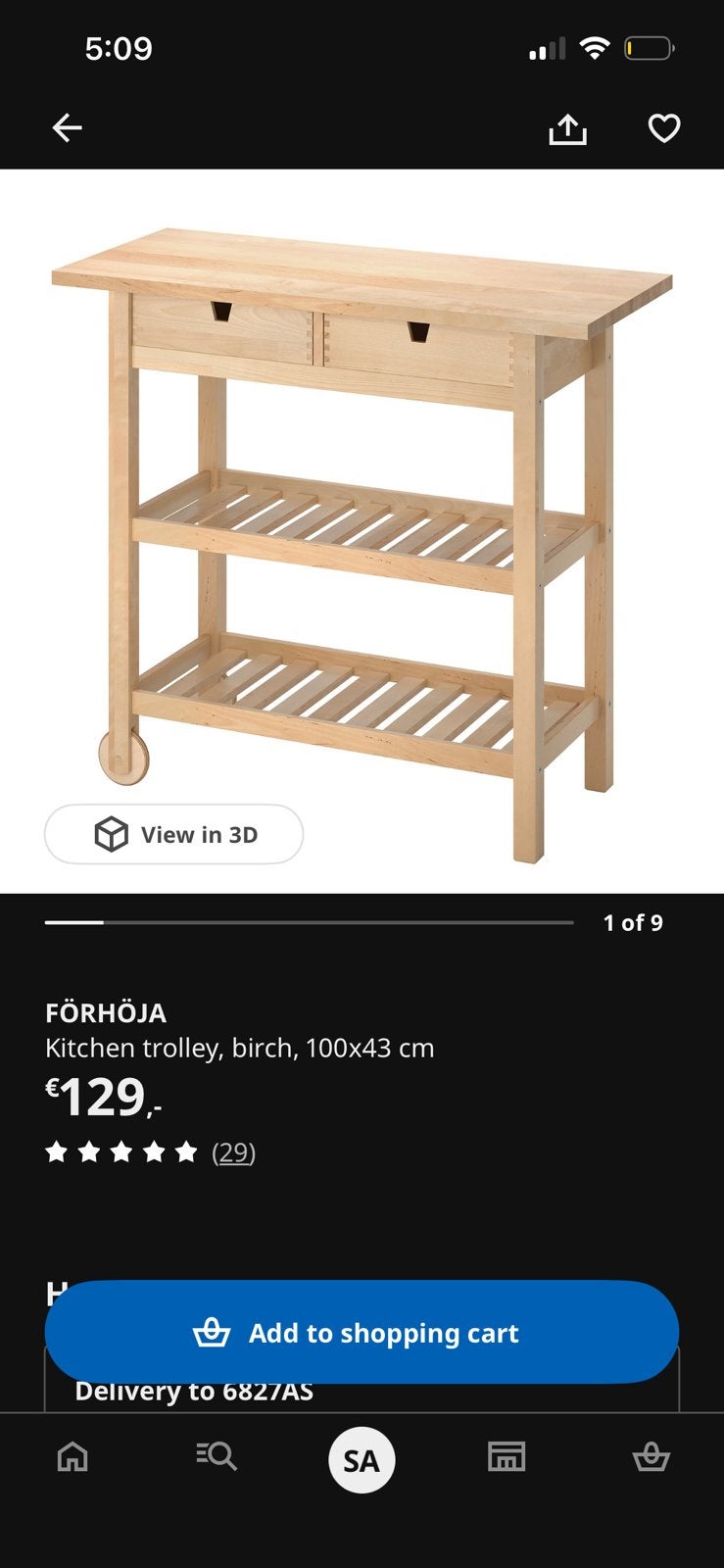 Ikea Kitchen trolley, Huis en Inrichting, Ophalen, 50 tot 100 cm, Zo goed als nieuw, Minder dan 100 cm