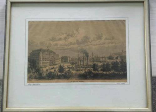 Oude originele gravure 1870 w. Reich haven Stockholm Zweden., Ophalen