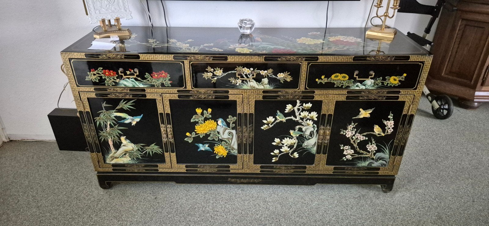 Oosters (Chinees) kabinet - Zwart met decoraties, Antiek en Kunst, Antiek | Meubels | Kasten, Ophalen