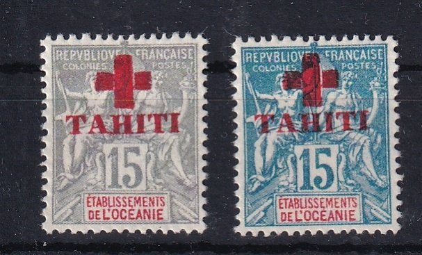 A169) 1915 Frans Tahiti Rode Kruis 2x MNH hog wrd geen gar, Verzenden, Postfris