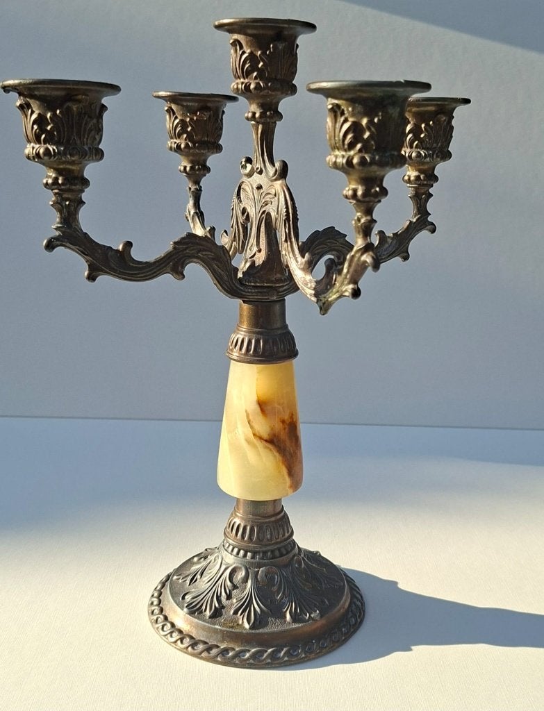 Kandelaar met vijf armen brons en marmer, Ophalen of Verzenden, Koper of Brons