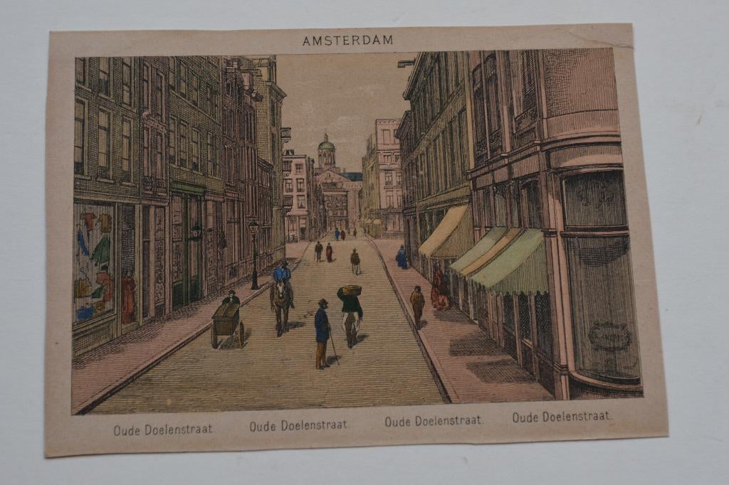 AMSTERDAM OUDE DOELENSTRAAT PALEIS DAM 1883 litho G47, Antiek en Kunst, Kunst | Etsen en Gravures, 1800 - 1899, Verzenden, Stadsgezicht