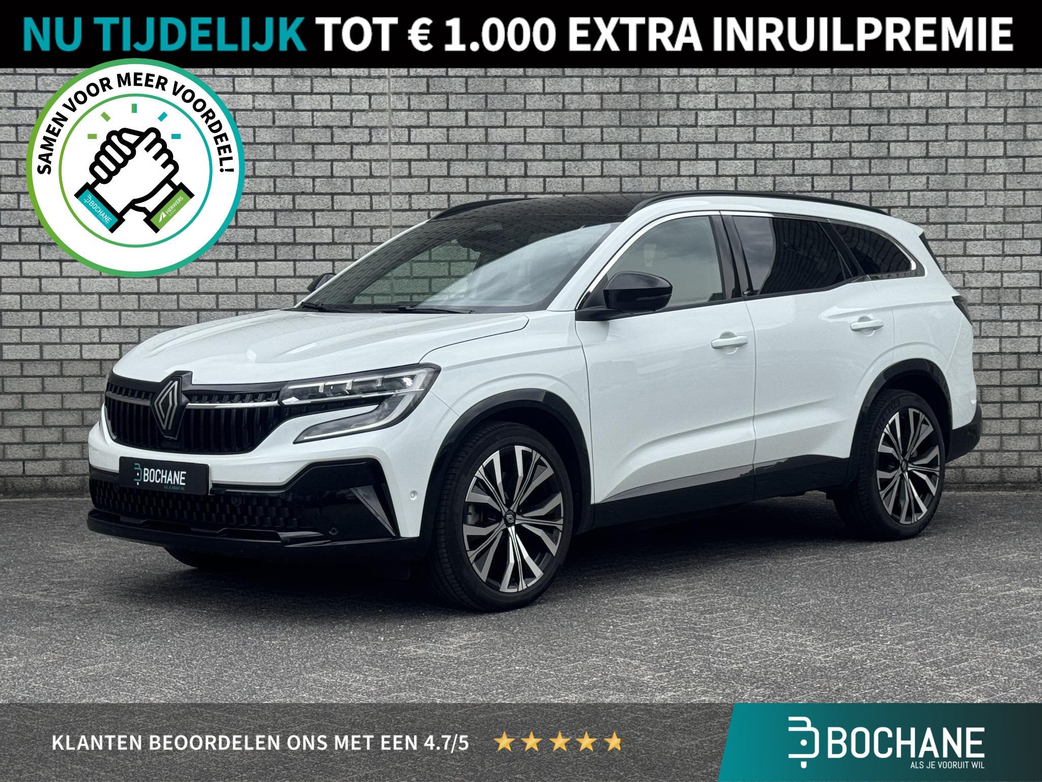 Renault Espace E-Tech Full Hybrid 200 Iconic 5p. | Panoramad, Auto's, Gebruikt, 1199 cc, Wit, Origineel Nederlands