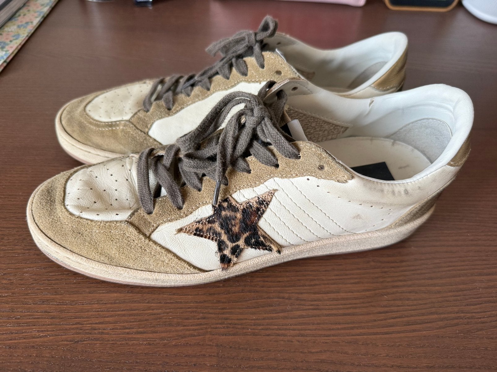 GOLDEN GOOSE BALLSTAR IN SUEDE BROWN CON STELLA LEOPARD, Kleding | Dames, Schoenen, Ophalen, Zo goed als nieuw, Bruin, Sneakers of Gympen