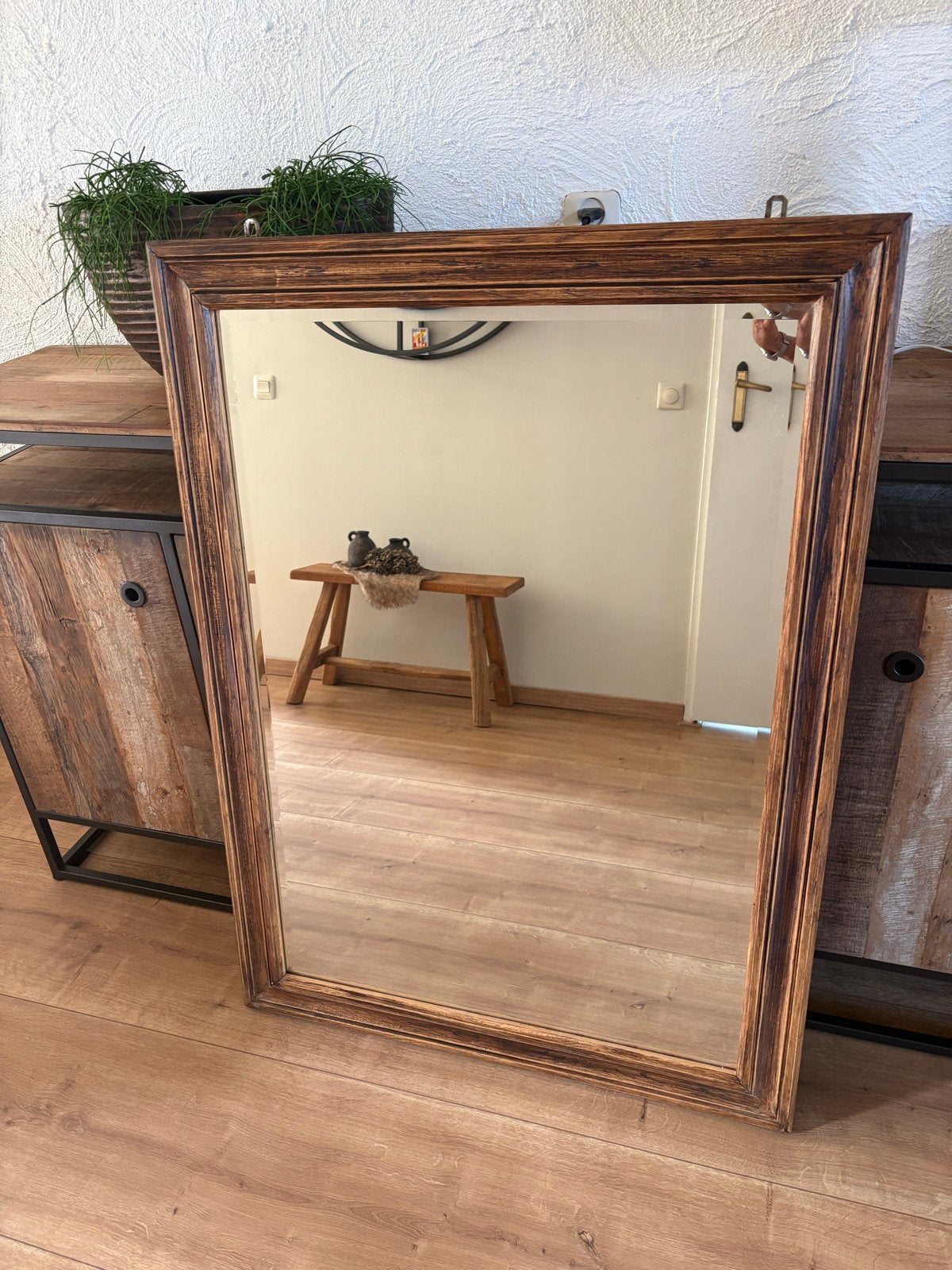 Houten spiegel 44x114cm - Klassiek design, Ophalen, Rechthoekig, Minder dan 50 cm, 100 tot 150 cm