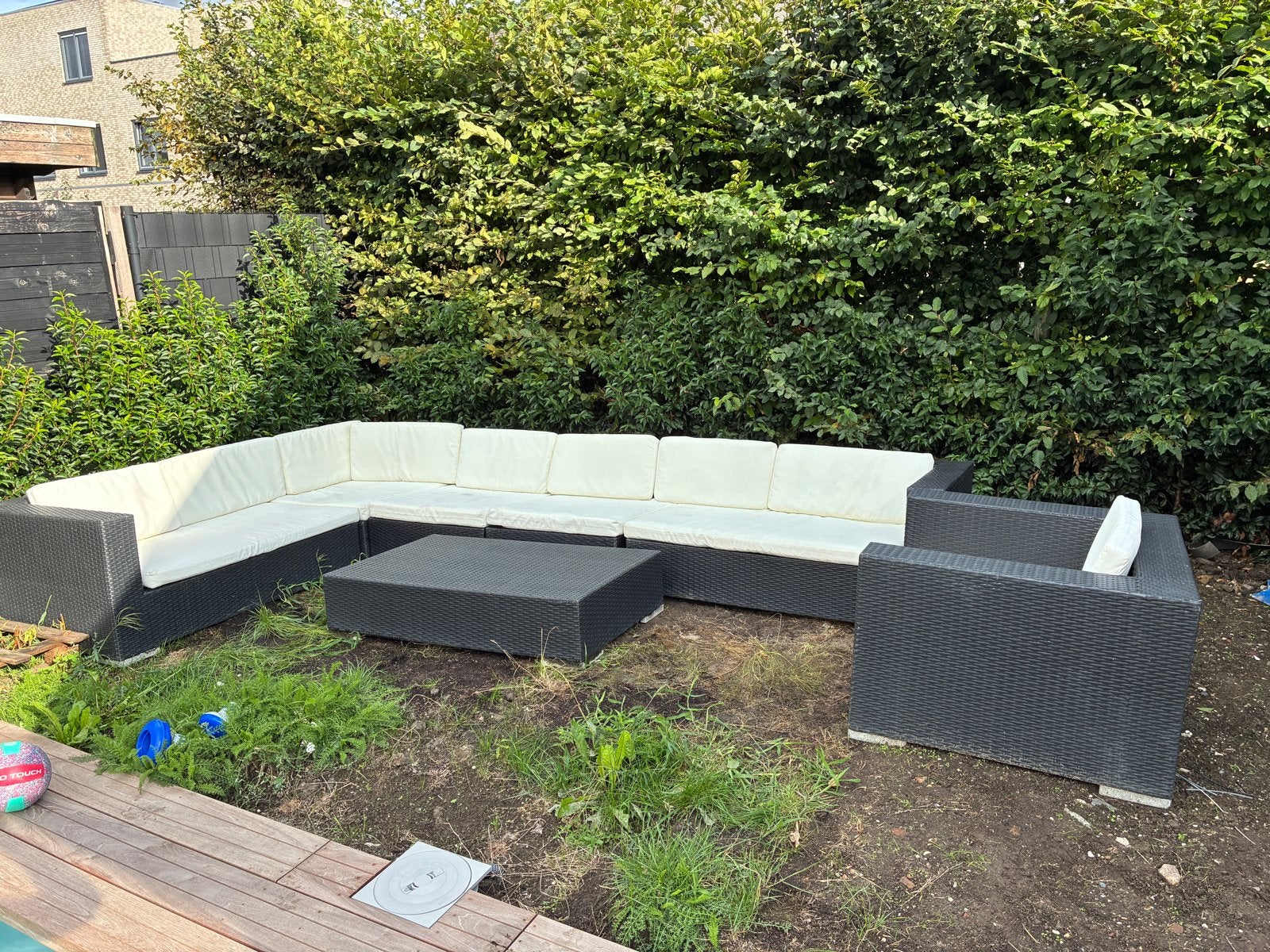 Grote Wicker Loungeset met Hoekbank, stoel en salontafel, Tuin en Terras, Ophalen, Gebruikt, Meer dan 8 zitplaatsen, Loungeset