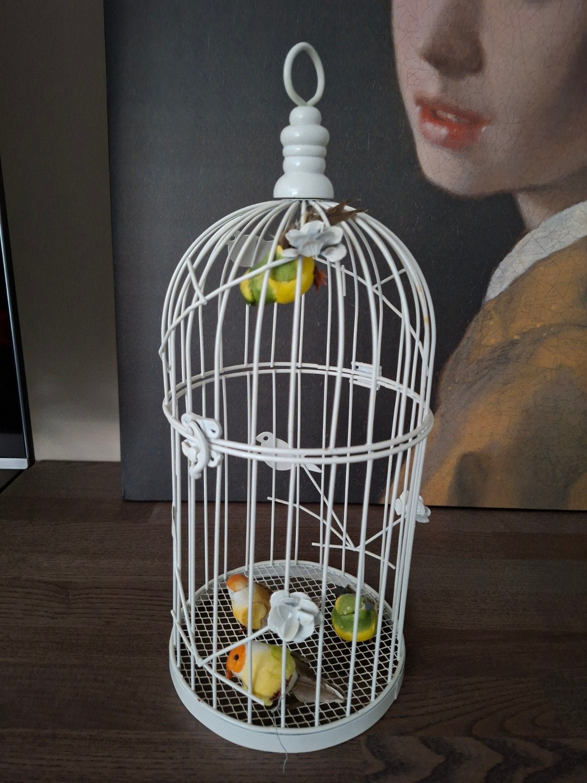 Decoratief vogelkooitje metaal wit met vogeltjes, Huis en Inrichting, Ophalen of Verzenden, Zo goed als nieuw, Wit