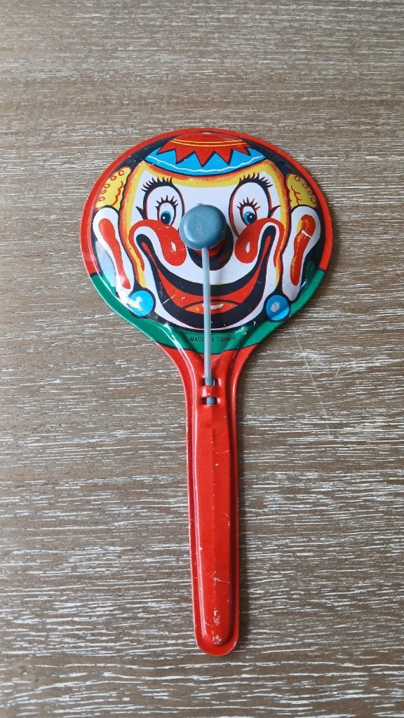 vintage clown geluidsmaker van blik uit de jaren 1960, Ophalen of Verzenden