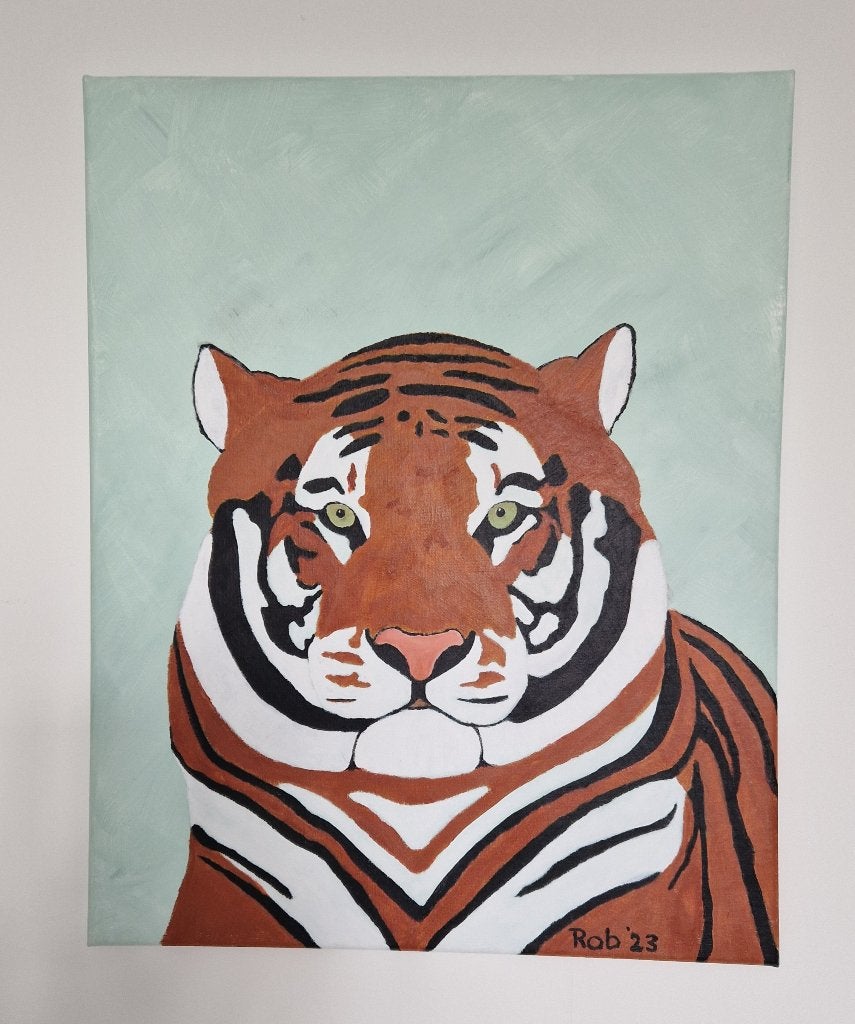 abstracte tijger, zelf geschilderd op doek met acryl, Ophalen