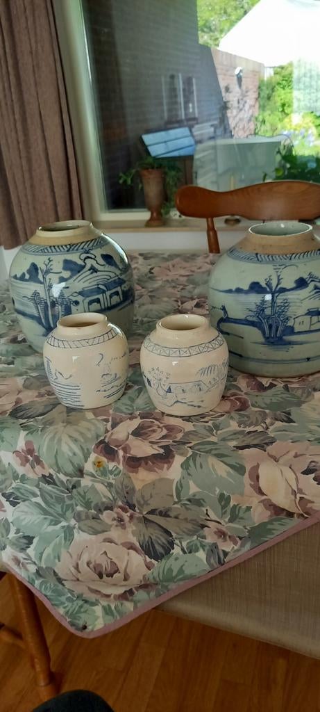Set van 4 antieke Chinese vazen, blauw-wit porselein, Ophalen of Verzenden