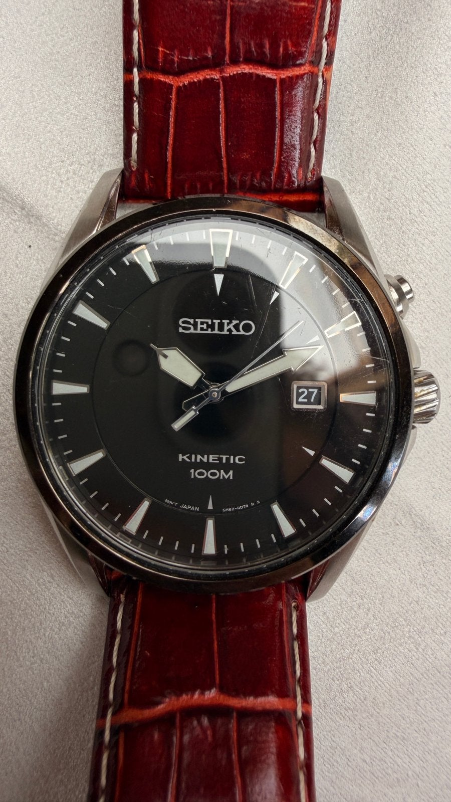 Seiko Kinetic SKA569P1 5M62-0DB0 – 100M – Zwarte wijzerplaat, Sieraden, Tassen en Uiterlijk, Horloges | Heren, Seiko, Staal, Verzenden