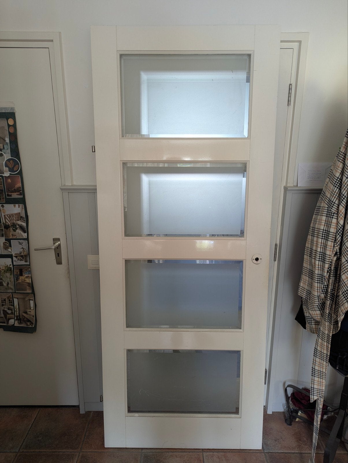 Rechtsdraaiende opdekdeur met facet geslepen mat glas, Ophalen, 80 tot 100 cm, Binnendeur, Zo goed als nieuw
