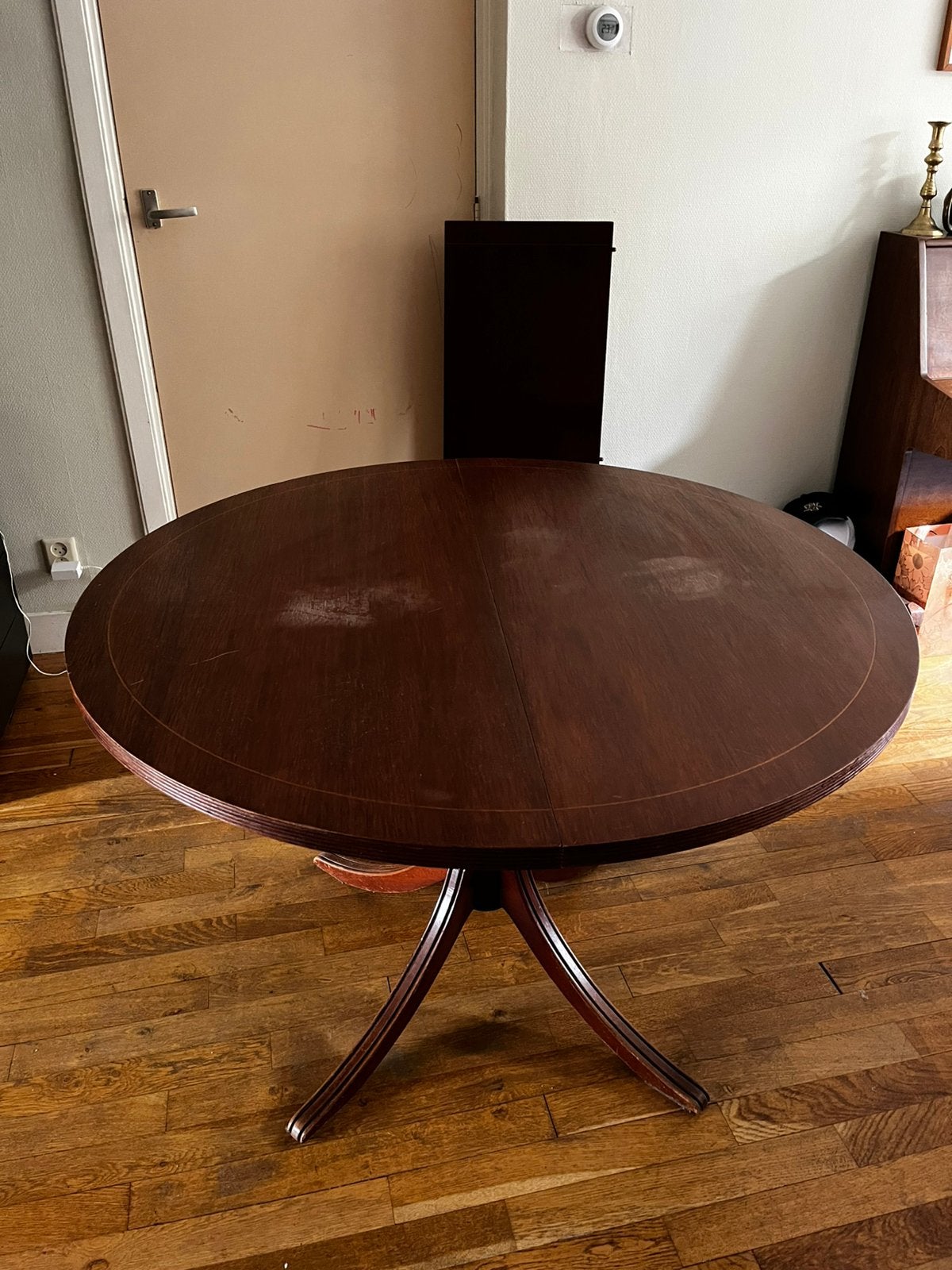 Houte tafel., Huis en Inrichting, Tafels | Eettafels, Ophalen, Gebruikt, Rond, 200 cm of meer