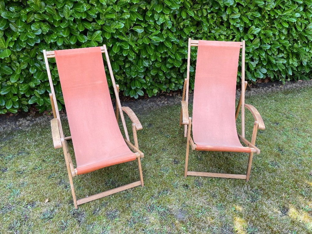 Vintage Strandstoel Strandstoelen Tuinstoel Tuinstoelen, Tuin en Terras, Ophalen, Gebruikt, Hout, Inklapbaar