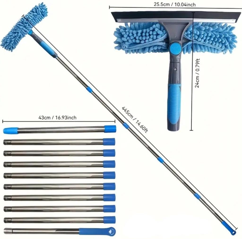 Telescopische Raamwisser met Microvezel Mop tot 4,45 Meter, Verzenden, Raamwisser of Trekker