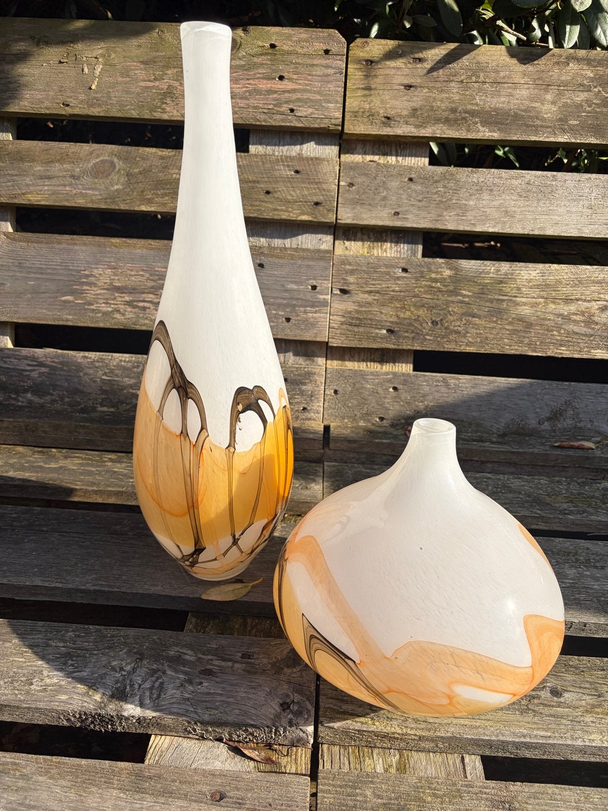 Set van 2 glazen vazen - Wit, Oranje, Zwart, Ophalen of Verzenden