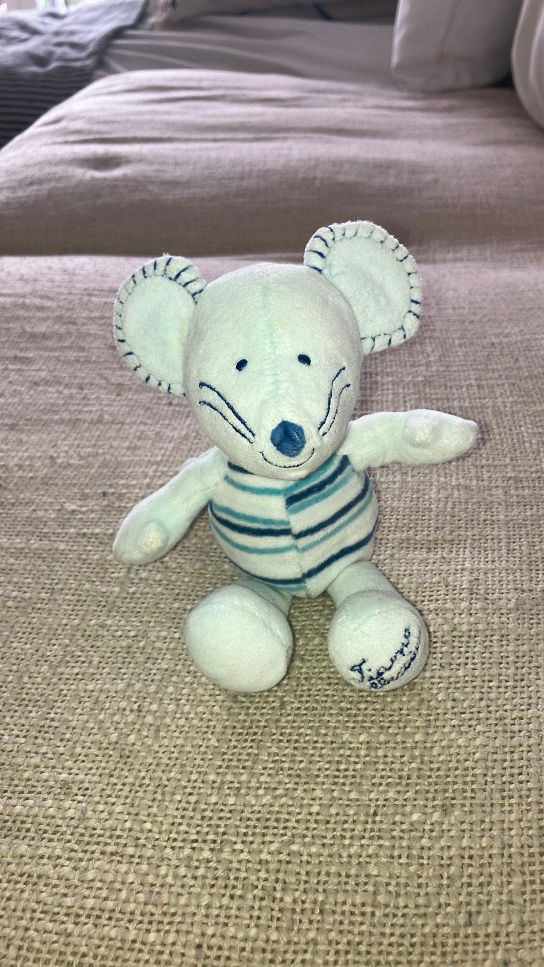 Tiamo muis blauw, Kinderen en Baby's, Speelgoed | Knuffels en Pluche, Gebruikt, Overige typen, Blauw, Wasbaar