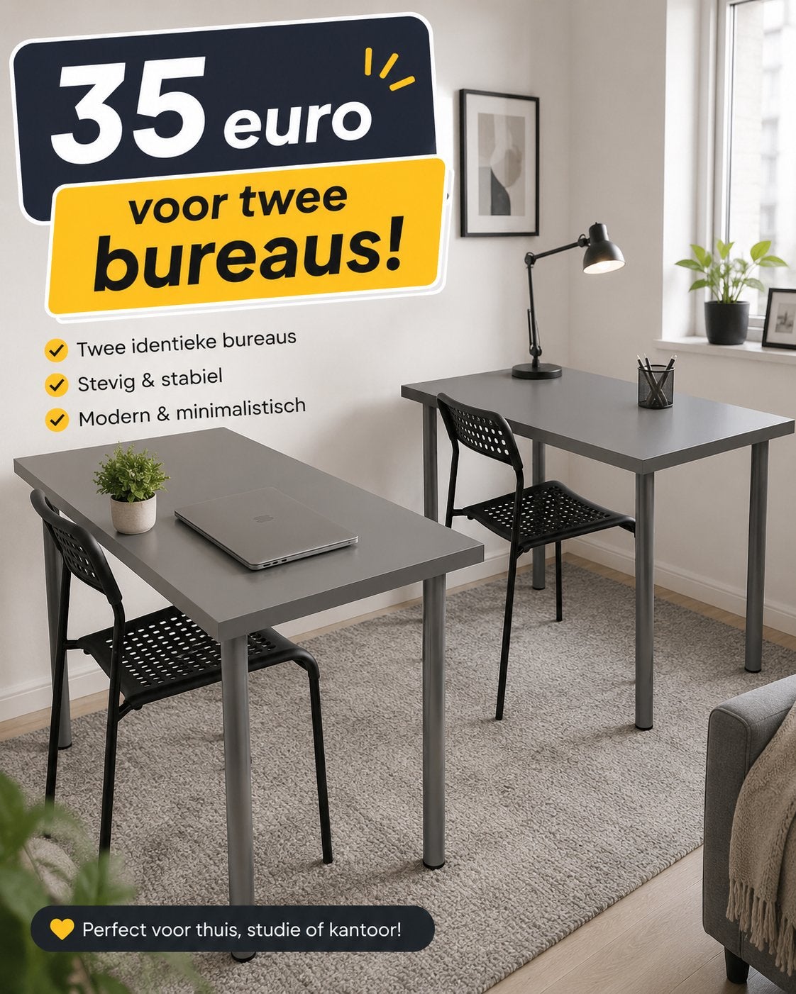 IKEA bureau (x2) 60x140, Ophalen, Demontabel, Gebruikt, Spaanplaat of MDF