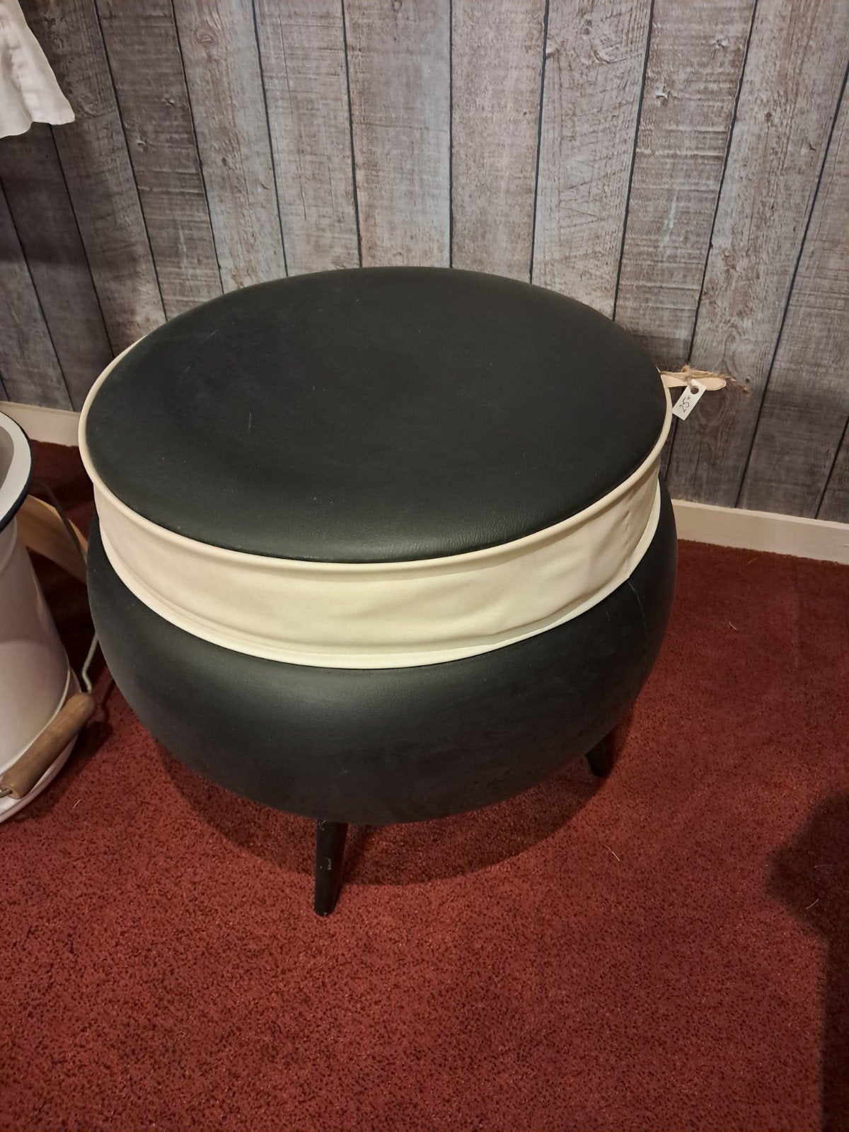 Vintage Opberg Poef in Perfecte Staat, Ophalen, Zo goed als nieuw, Zwart, Vintage