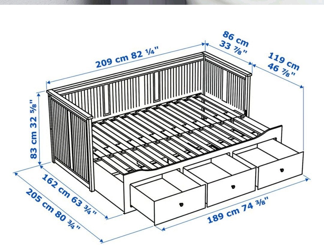 IKEA Hemnes Bedbank Grijs - Uitschuifbaar met Lades, Ophalen, Modern, Scandinavisch, Tweepersoons, 80 cm