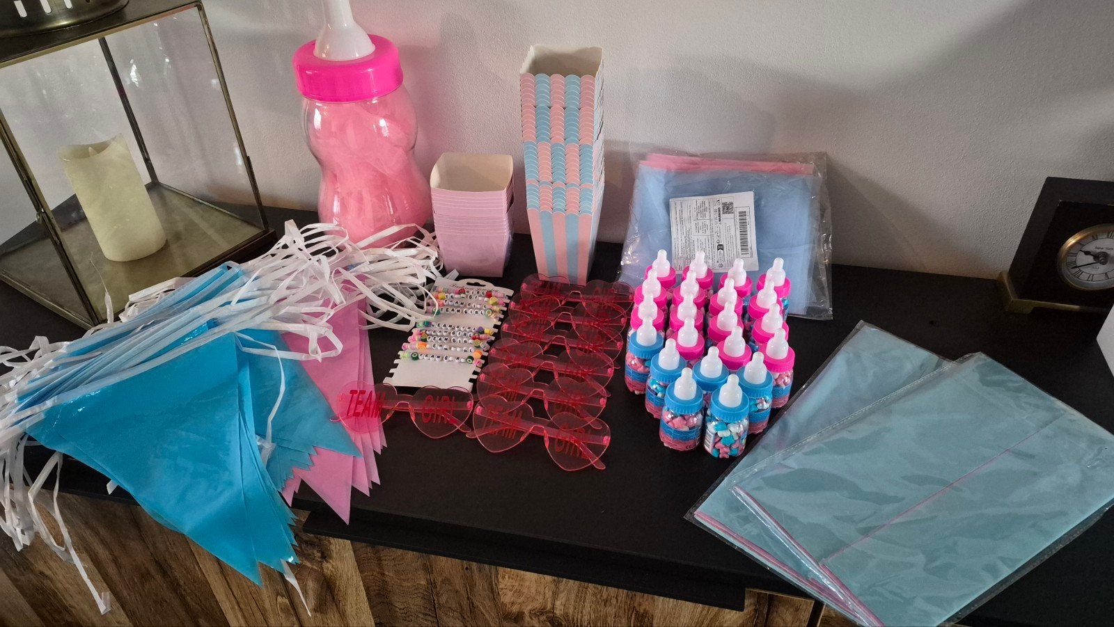 Gender Reveal Feestpakket - Roze & Blauw, Ophalen of Verzenden, Zo goed als nieuw, Feestartikel, Geboorte of Huwelijk