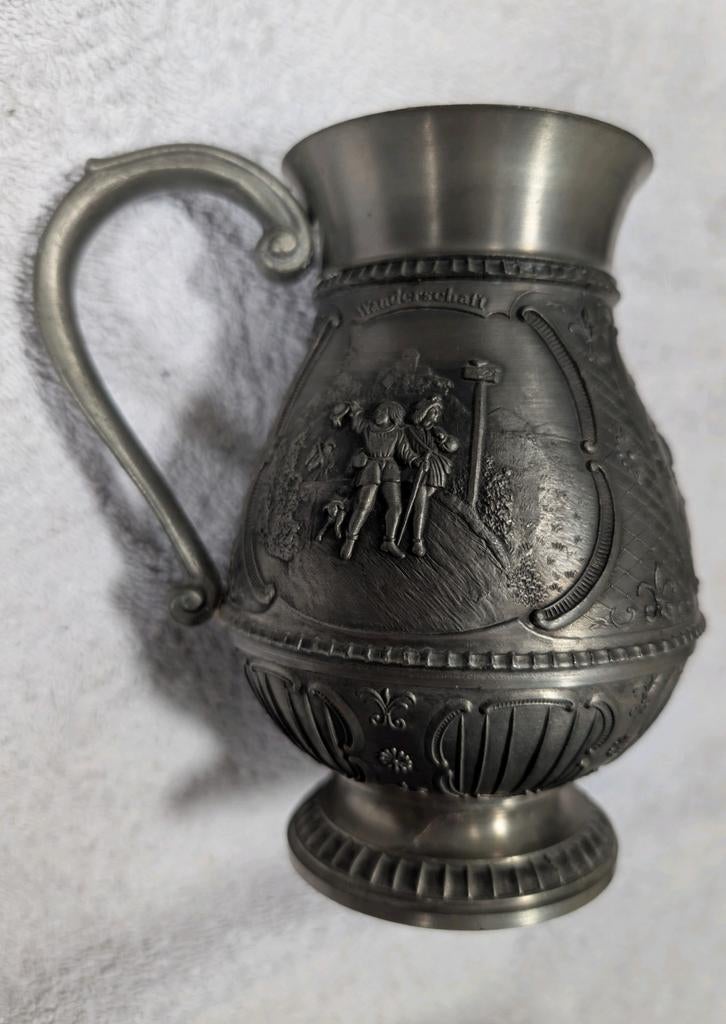 Vintage Duitse Tinnen Wijnkan - SKS Zinn, Antiek en Kunst, Antiek | Tin, Ophalen of Verzenden