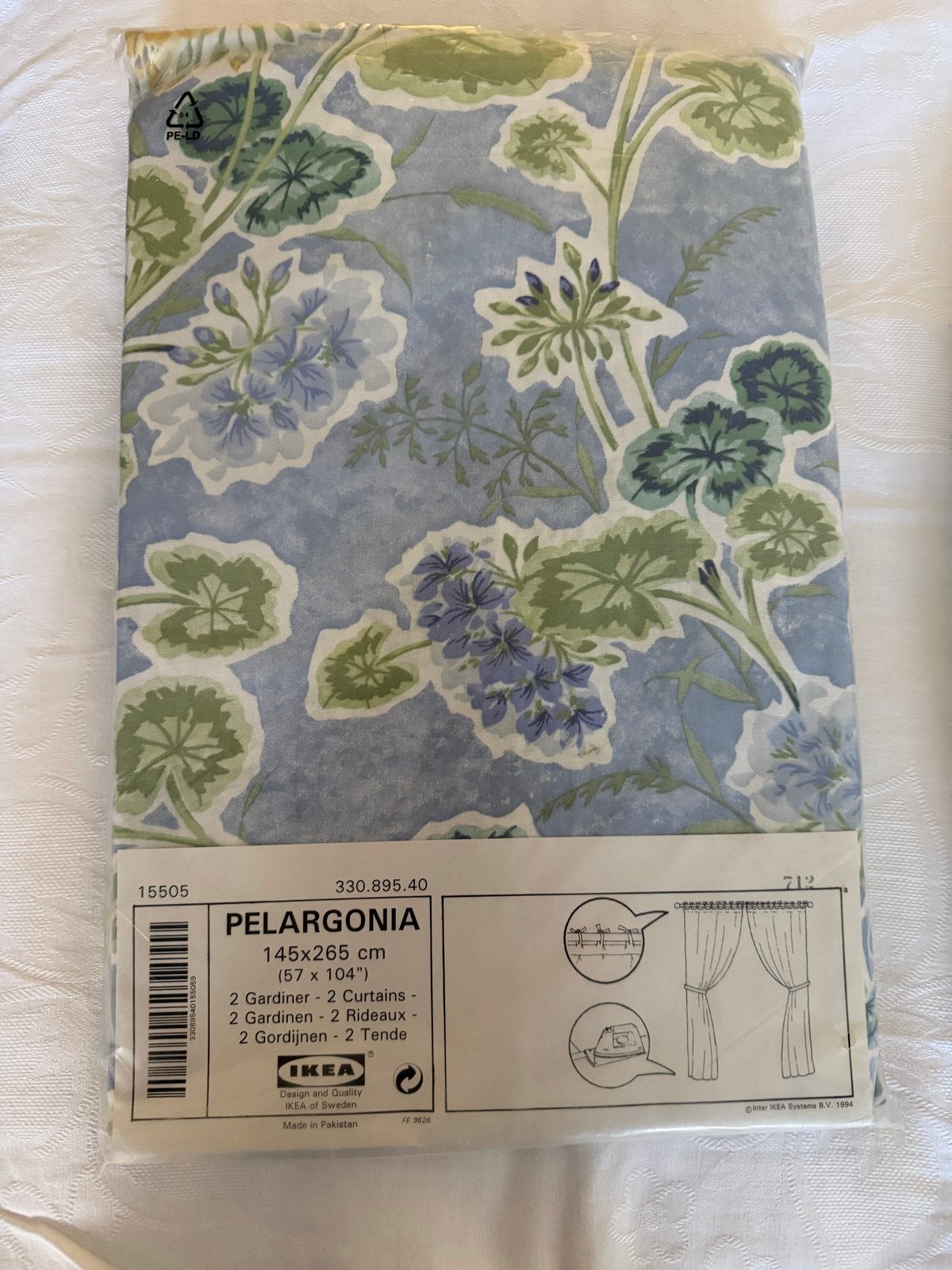 IKEA PELARGONIA Gordijnen - 145x265 cm - Bloemenprint, Ophalen, Blauw, Nieuw, Gordijn