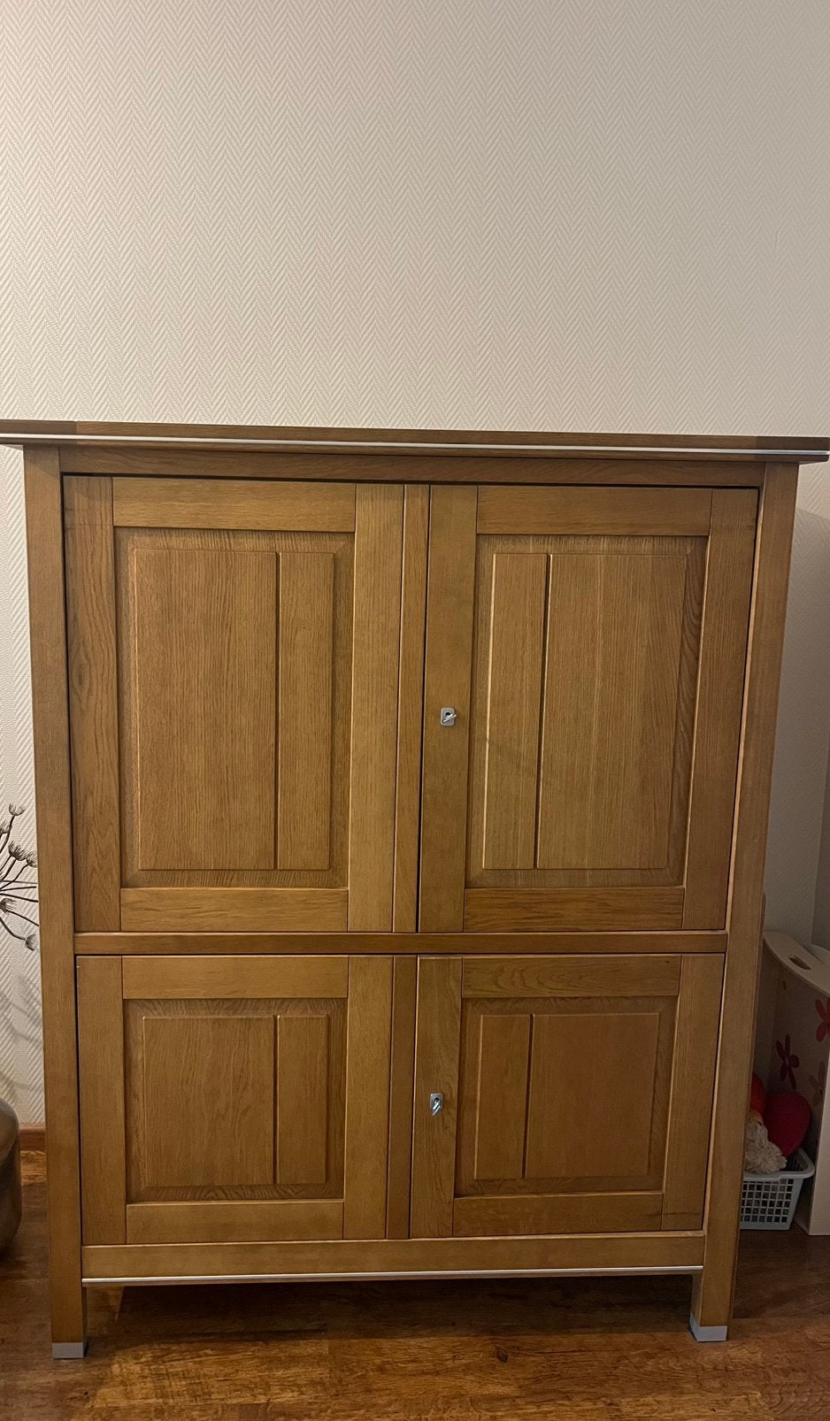 Massief Eiken kast computerkast, Ophalen, Zo goed als nieuw, Minder dan 150 cm, Minder dan 100 cm