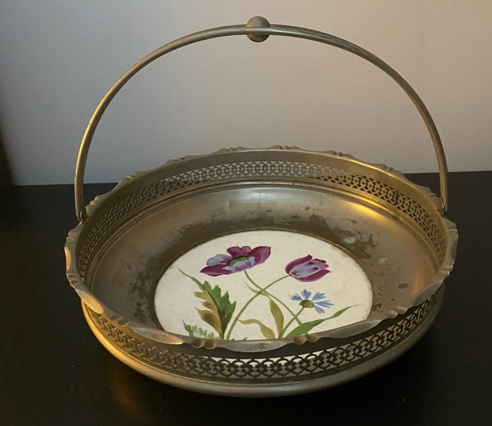 Oude tin & porseleinen schaal - 24 cm, Ophalen of Verzenden