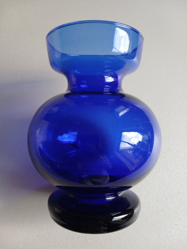 Vintage Kobaltblauwe glazen designvaas., Ophalen of Verzenden