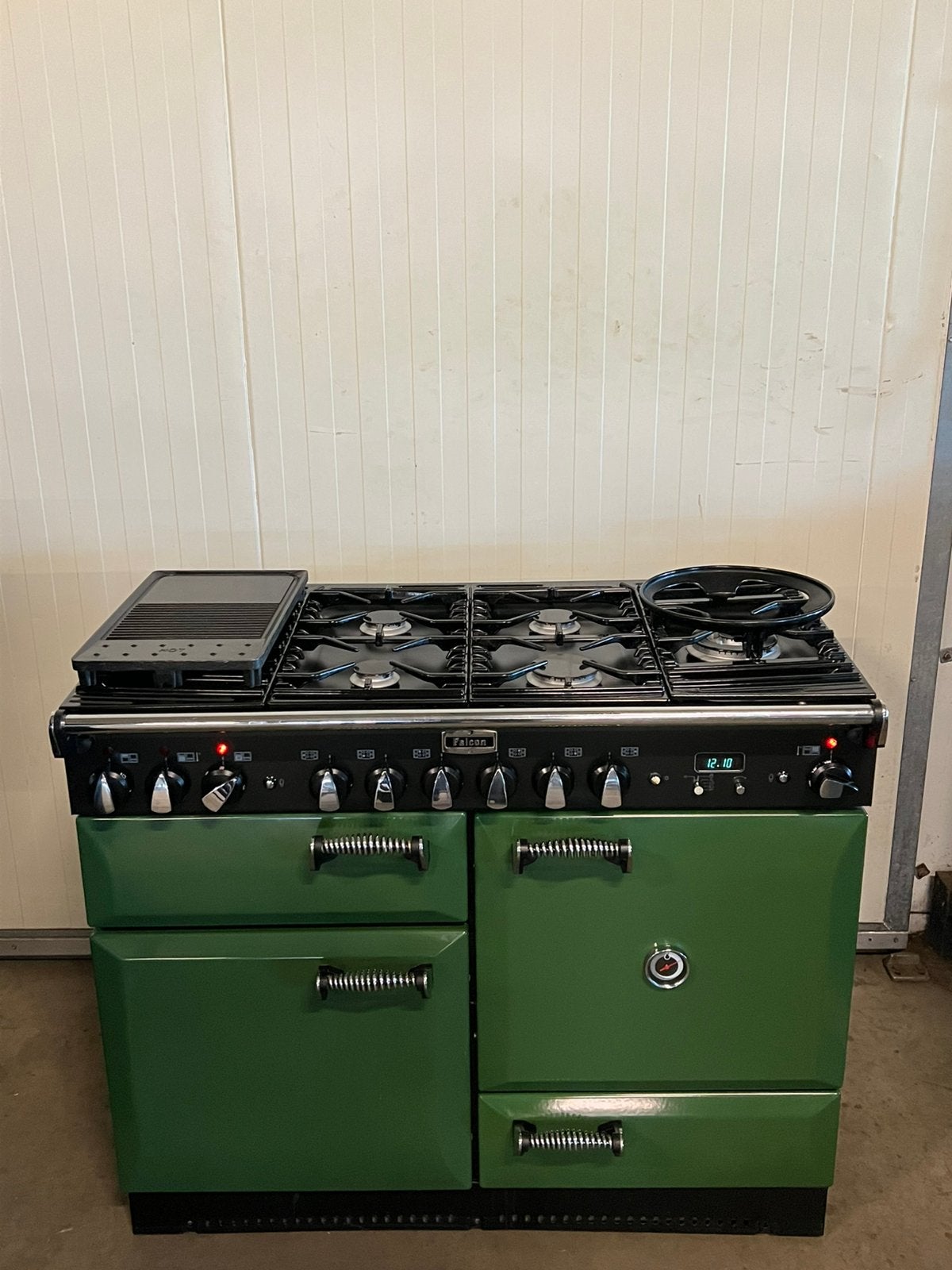 Zeer nette Falcon Elan fornuis Olive green 6 pits  - 110 cm, Ophalen, 60 cm of meer, Grill, Zo goed als nieuw