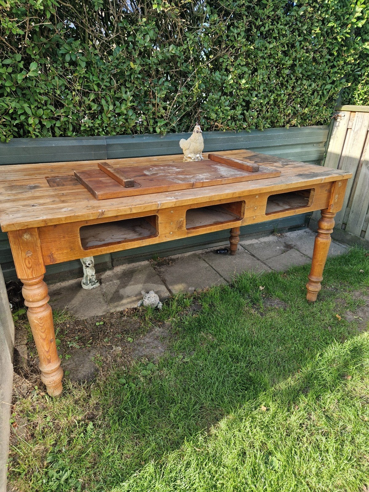 Antieke eikenhouten tafel met opbergvakken en verlengblad, Antiek en Kunst, Ophalen of Verzenden