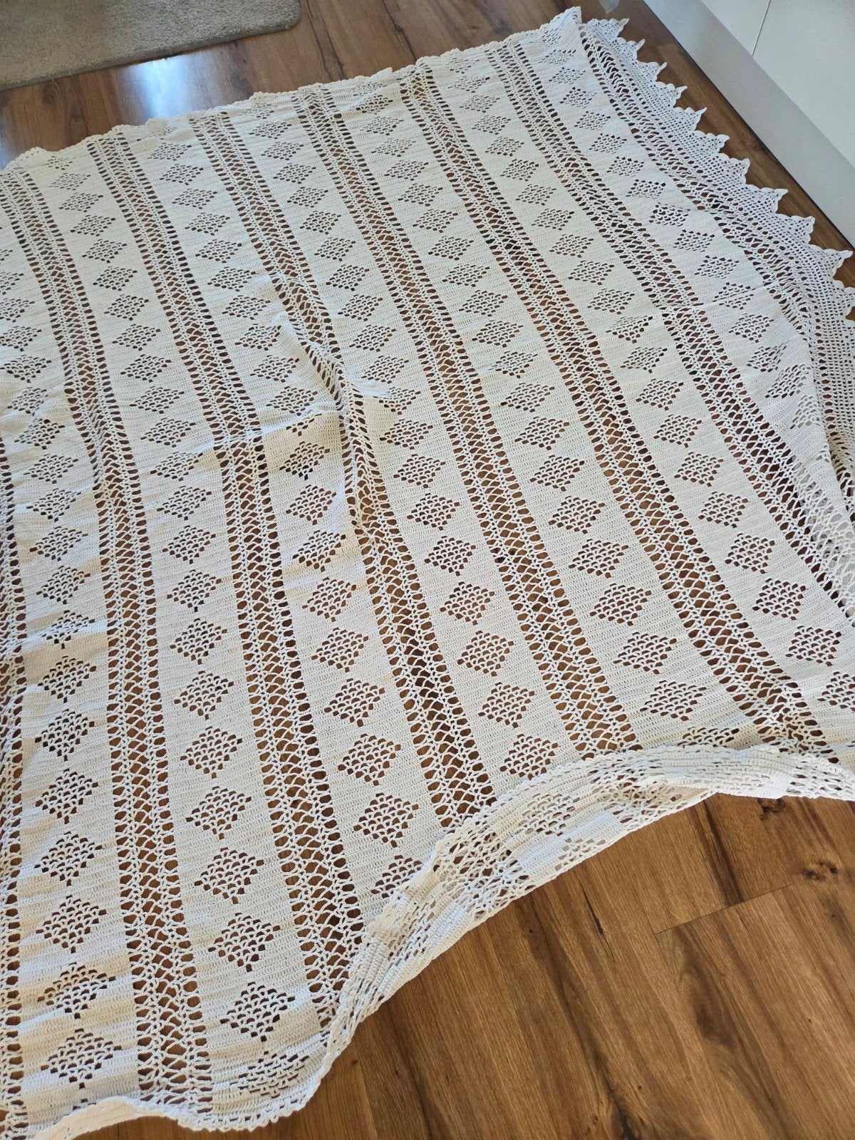 Ouderwets wit gehaakt katoenen bedsprei 170x190cm, Ophalen of Verzenden