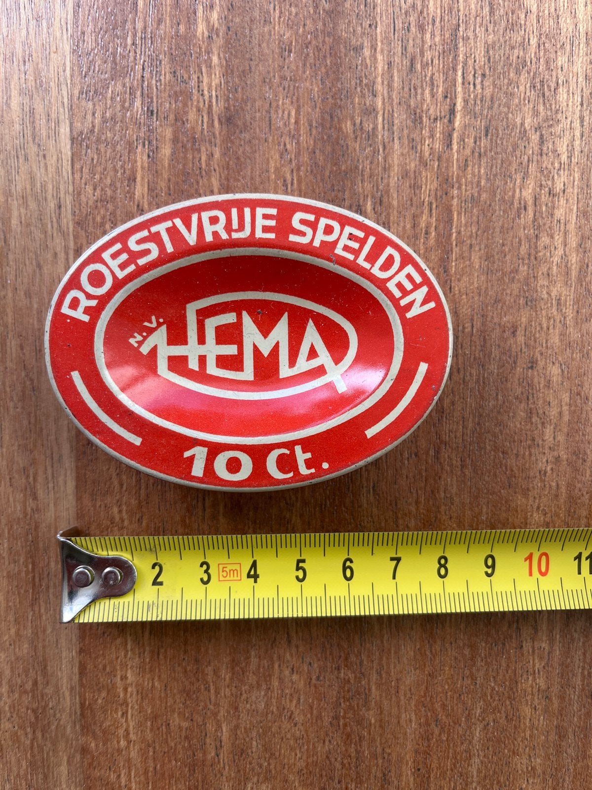 Vintage HEMA Roestvrije Spelden Blikje - 10 Ct., Ophalen of Verzenden, Gebruikt