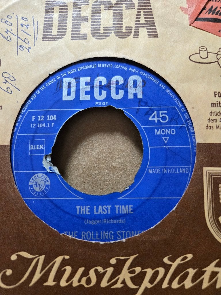 Rolling stones - The last time/Play with fire, Beschermende buitenhoes, Ophalen of Verzenden, Gebruikt, Rock en Metal