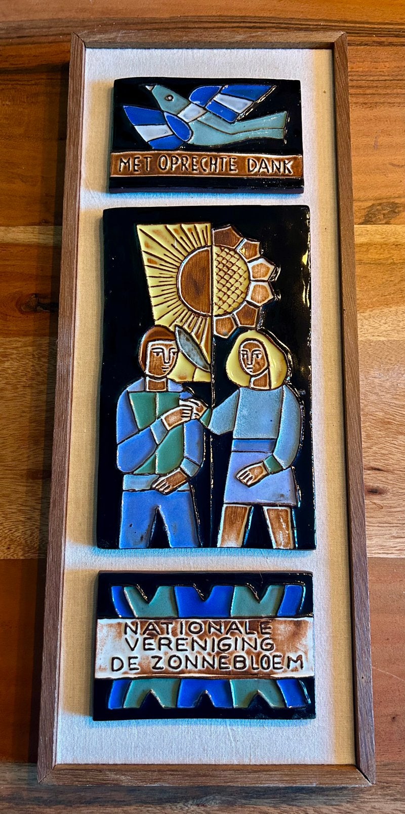 Henk Potters tegeltableau in drie delen - in baklijst, Ophalen of Verzenden