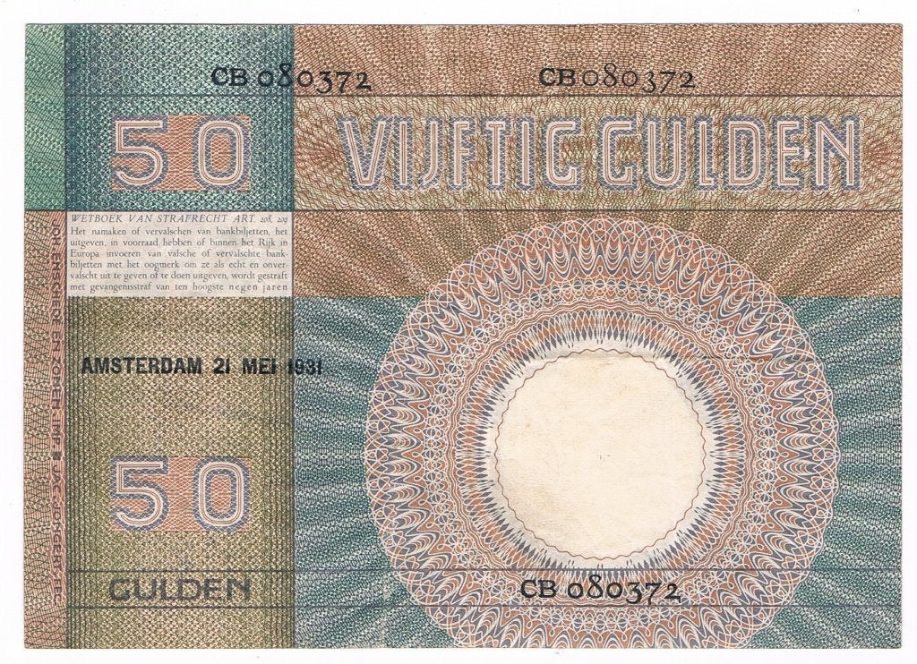 50 gulden 21 mei 1931 Minerva, Ophalen of Verzenden, 50 gulden, Los biljet